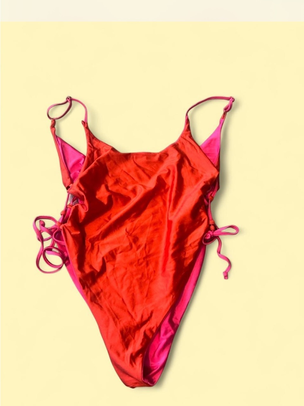 Fashion Nova Reversible Red-Orange and Hot Pink One-Piece Swimsuit